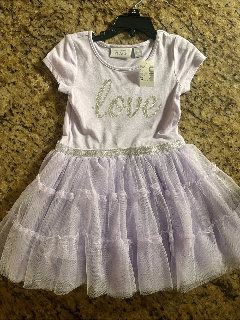 The Children's Place Lilac Tulle 'Love' Dress with Silver Glitter